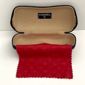 Vintage CHANEL Black Sunglasses Case & Cleaning Cloth Embossed Logos Collectible